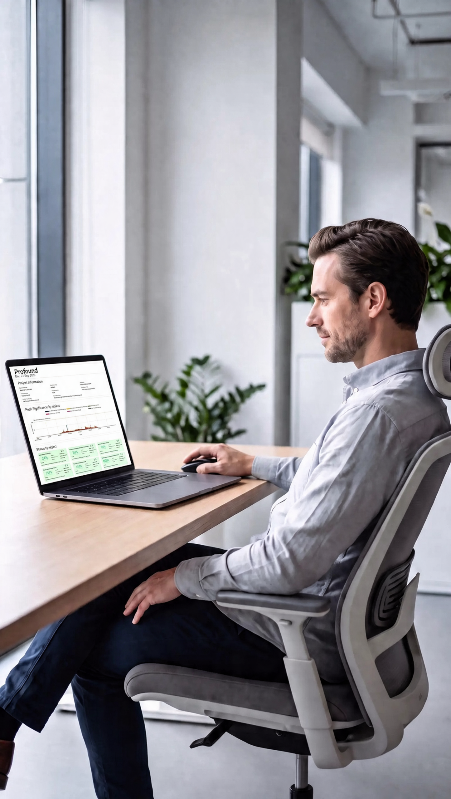 Supervisor reviewing VIBRA 5+ measurement results in the office